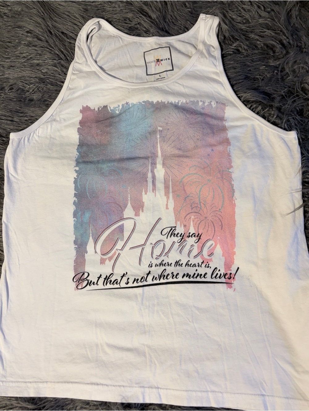 White Graphic Castle Tank Top with Pastel Print